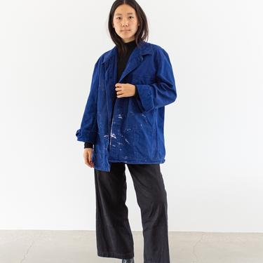 Vintage Rich Blue Chore Jacket | Painter Unisex Herringbone Twill Cotton Utility Work Coat | L | FJ010 