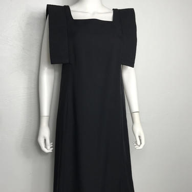 Vtg 80s black Pierre Cardin mod futuristic sheath dress M 
