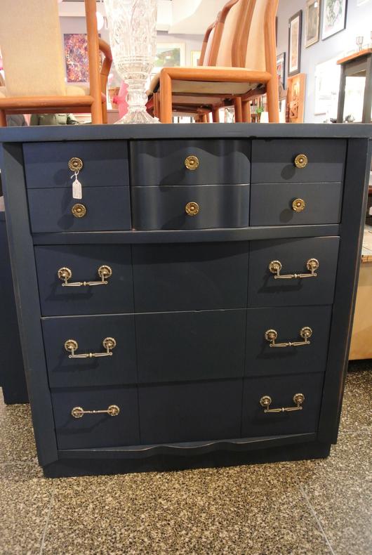 navy painted chest of drawers $425