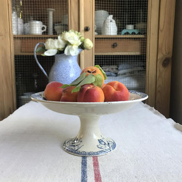 Beautiful antique  French ironstone fruit bowl with tulip patterns 