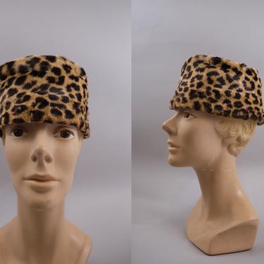 Vintage Leopard Print Fur Pill Box Hat 