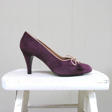 Vintage 1970s Plum Suede High Heel Pumps, 70s Purple Garolino Shoes, Made in Italy, Size 7 1/2 US 