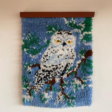 Fiber Art Owl Blue, Vintage