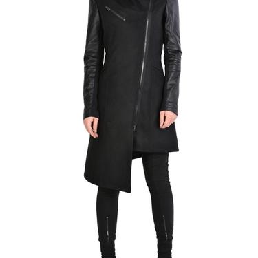 Asymmetric Funnel Neck Leather Detail Sthaly Jacket