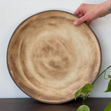 Progress Collection 14&amp;quot; Rimless Serving Platter in Brown Leather Matte Glaze, Large Plate, Ceramic Tableware 