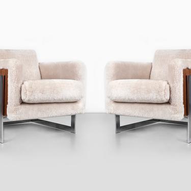 Pair of Milo Baughman T-Back Cube Lounge Chairs 