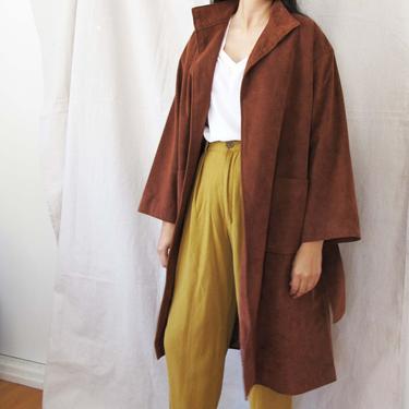 Vintage 70s Suede Belted Coat S M - 1970s Red Brown Suede Robe Jacket - Minimalist Coat - Suede Leather Long Duster Coat - 70s Clothing 
