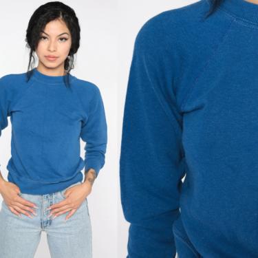 80s Sweatshirt Blue Crewneck Sweatshirt Raglan Sleeve Plain Long Sleeve Shirt Slouchy 1980s Vintage Sweat Shirt Normcore Extra Small xs by ShopExile