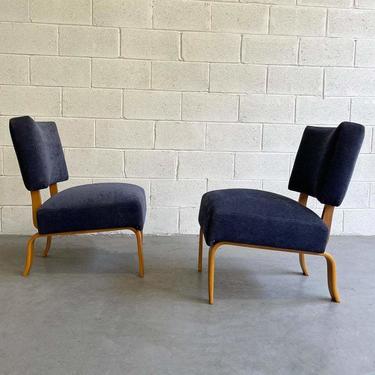 Bent Maple Upholstered Slipper Lounge Chairs By Thonet