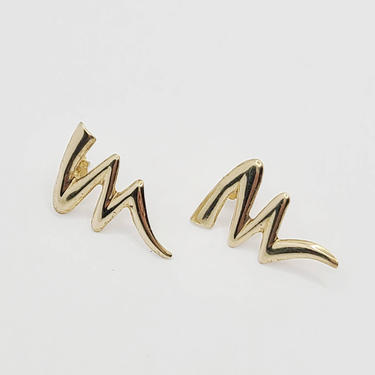 Squiggle Zig Zag JCM 14k Gold 80s/90s Memphis Style - New Wave - Squiggle - Post Earrings - Geometric - 1980s Design 