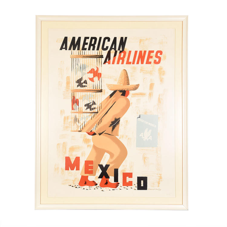 E. McKnight Kauffer Mexico | American Airlines Travel Poster Custom Framed