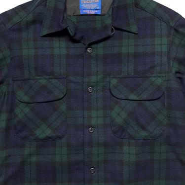 Vintage PENDLETON Wool Flannel Board Shirt ~ S ~ Blackwatch Tartan Plaid ~ Loop Collar ~ Made in USA 