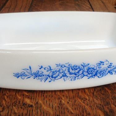 Vintage Fire King Loaf Pan Decorated with pretty Blue Flowers 