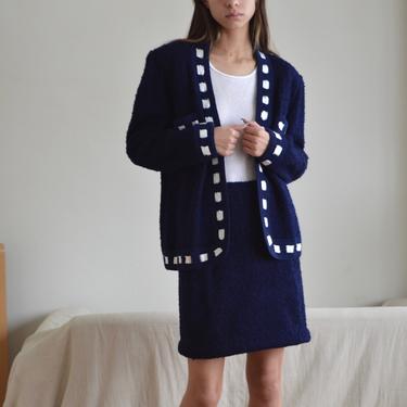 60s boucle navy blue skirt set / skirtsuit 