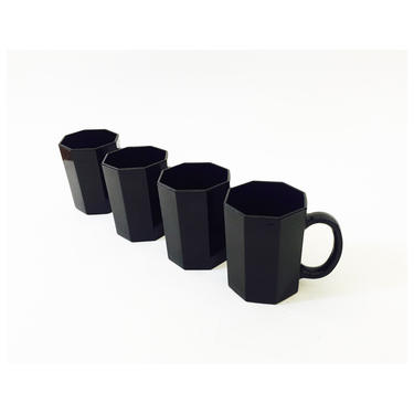 Vintage Black Octagon Mugs / Set of 4 / Arcoroc Octime 