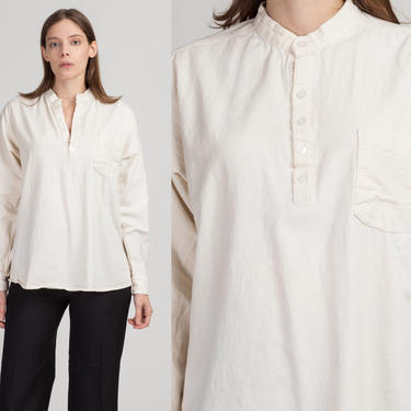 Vintage White Cotton Henley Shirt - Men's Medium | 80s 90s Mexican Long Sleeve Tunic Button Up 