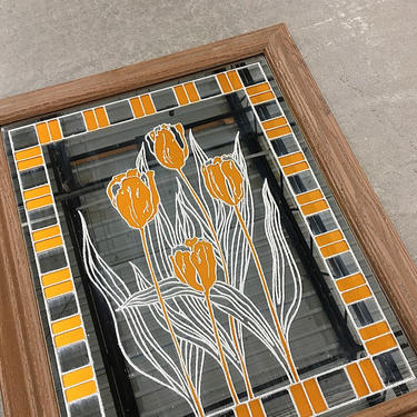 LOCAL PICKUP ONLY Vintage Wall Mirror 1980's Retro Size 21x25 Rectangular Orange Tulips Flower Mosaic Design by Turner Wall Accessory 