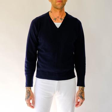 Vintage 60s 70s Pendleton Navy Blue Cashmere V-Neck Sweater | Made in USA | 100% Cashmere | Size Med | 1960s 1970s Designer Unisex Sweater 