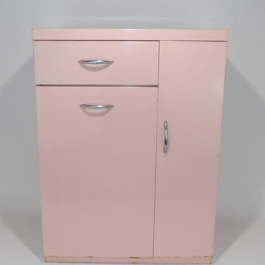Original 1950's Vintage Light Pink Metal Laundry Room or Kitchen Cabinet Petite Size Ideal for Apartment or Loft Living Storage Bar Cart MCM 