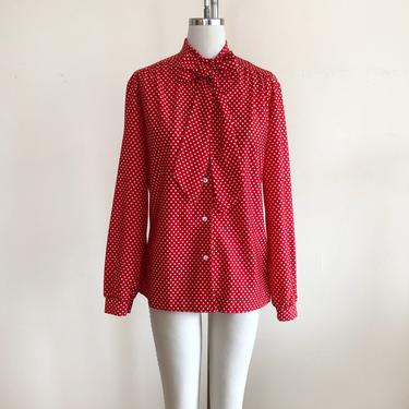 Bright Red and White Polka Dot Blouse with Neck Tie - 1980s 