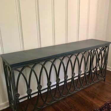 LONG WROUGHT IRON CONSOLE WITH STONE TOP