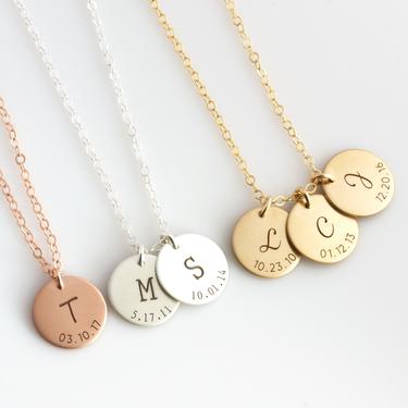 Personalized Mother's Day Gift/Initial Necklace/Date Necklace/New Mom Necklace/Mothers Necklace/Gold Fill, Silver, Rose Gold Gift for Mom/ 