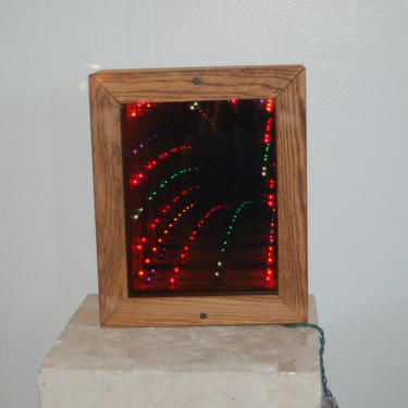 Vtg Multi Colored Infinity Light in Oak Cabinet - Pop Art ~ Wall Mirror ~ Mod ~ Psychedelic ~ Infinity Illusion Light ~ Tunnel Mirror Light 