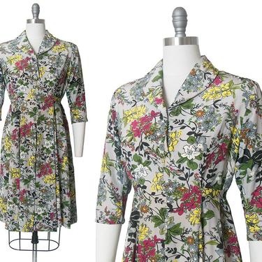 Vintage 1940s Dress | 40s Floral Print Rayon Shirtwaist Empire Waist Maternity Day Dress (medium) 