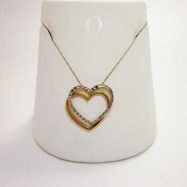 Vintage Michael Anthony 14K Yellow and White Gold Interlocking Open Heart Charms with Etched Glittering Detail on Necklace Chain 
