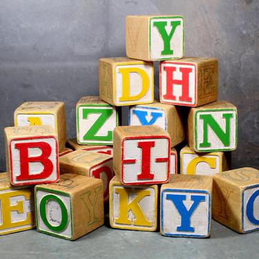 19 Vintage Letter Blocks - Oversized Blocks 1 5/8&amp;quot; Square - Preschool Wood Letter Blocks for Crafting or Display |FREE SHIPPING 