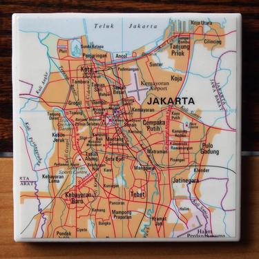 1993 Jakarta Indonesia Vintage Map Coaster Ceramic. Indonesian Decor. Asia Travel Gift. Java Island Map. Jakarta Souvenir. Southeast Asia. 