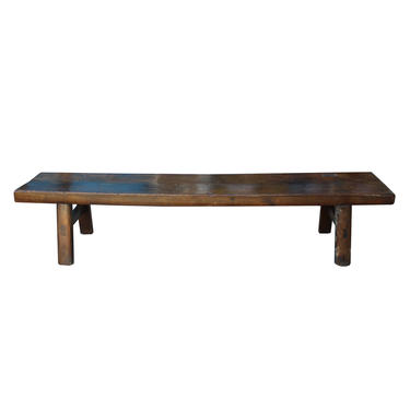 Chinese Oriental Distressed Brown Long Wood Bench Stool cs5930E 