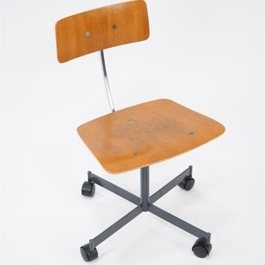 Teak and Metal Rolling Desk Chair