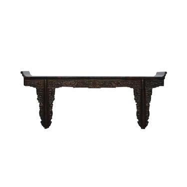 Chinese Vintage Dark Brown Dragon Carving Long Altar Console Table cs4567E 