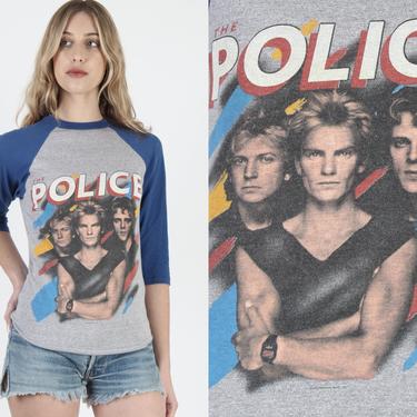 1983 The Police Band T Shirt 3/4 Sleeve Police Synchroncity Tour T Shirt Vintage 1984 Sting Concert T Shirt 80s Gray Rock Raglan Tee Small S 