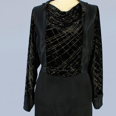 1930s 20s Silk and Metallic Dress / Hand Painted Velvet and Silk 1930 Dress 
