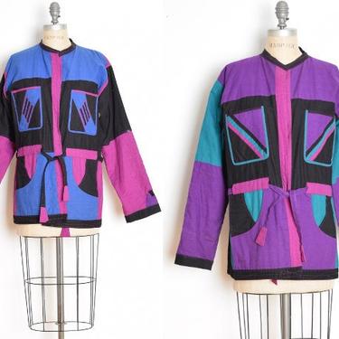 vintage 80s jacket color block geometric reversible coat top M patchwork purple clothing 