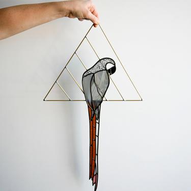 Stained Glass Parrot with Brass Detail - Pastel, Neutral or Custom - Modern Bird Wall Hanging Decor 