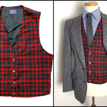 Vintage PENDLETON Wool Vest / Waistcoat ~ size 40 ~ Shadow Plaid ~ Wedding ~ Ivy Style / Preppy / Trad ~ Hunting 