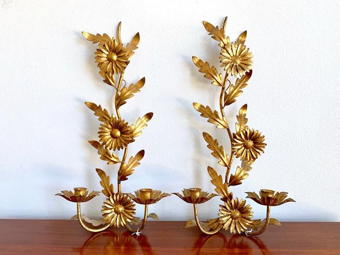 Pair Of Gold Gilt Fl Candle Sconces Ornate Metal Wall Hanging Holders Gilted By Rachaels From Rachels San Go Ca Attic - Wall Mount Candle Sconce Gold