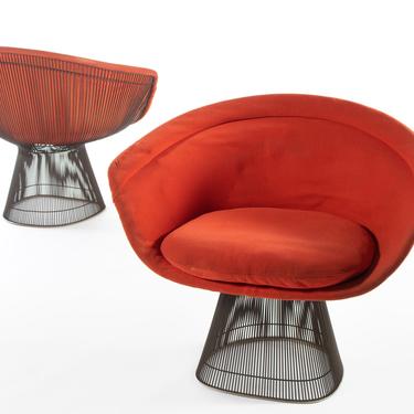 Set of 2 Lounge Chairs by Warren Platner for Knoll In Original Red Knoll Fabric, USA 