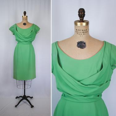 Vintage 50s dress | Vintage green silk crepe wiggle dress | 1950s Nicolas Unger dress 