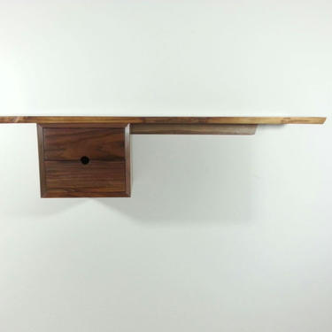 Live Edge Walnut Floating Wall Shelf Console Entry Hall Table With 2 Drawers Mid Century Nakashima Style 