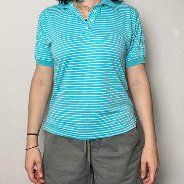 Vintage polo style shirt y2k early 2000s style pinstripe robins egg blue stretchy 