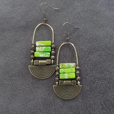Sediment jasper earrings, green tribal chandelier earrings, unique ethnic earrings, modern Afrocentric earrings, boho chic earrings 