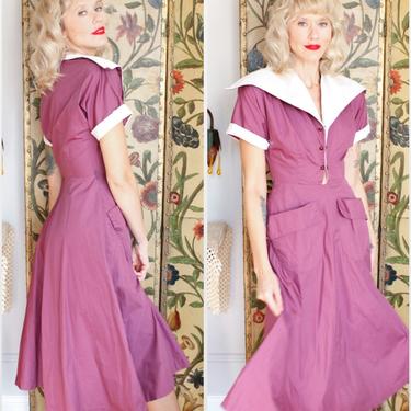 1950s Dress // Parade Purple Cotton Day Dress // vintage 50s dress 