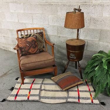 Vintage Wood Barrel Table and Lamp Retro 1960's End Table or Floor Lamp with Eagle and Wall Plug LOCAL PICKUP ONLY 