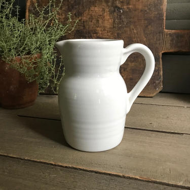 English White Stoneware Pitcher Jug, Breakfast, Flower Vase, Farm Table Decor 