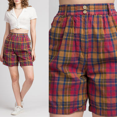 Vintage Plaid High Waist Shorts - Small | 80s 90s High Waisted Trouser Shorts 
