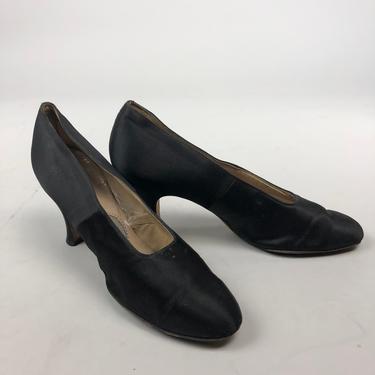 1920s Authentic Black Silk Heels 